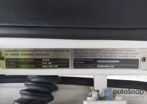 2005 Bentley Continental Gt from USA, damaged, VIN SCBCR63W35C029099